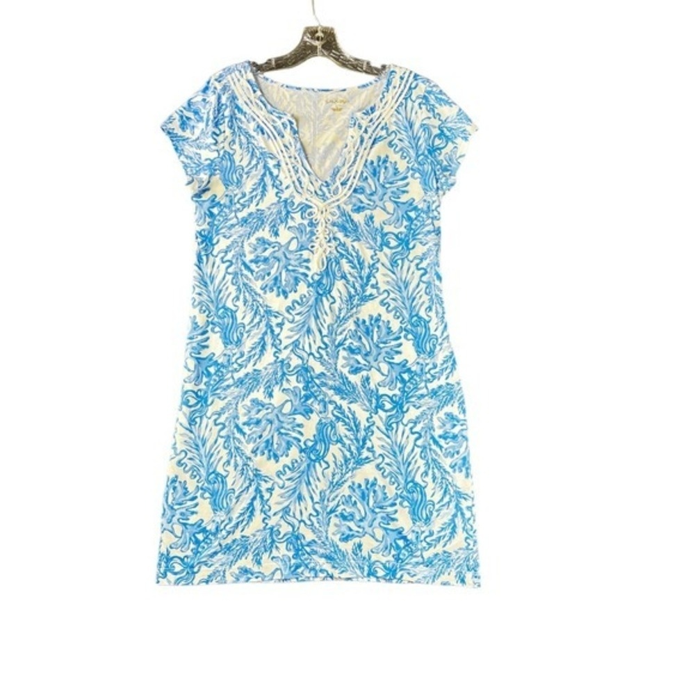 Lilly‎ Pulitzer Brewster Dress Resort White Aqua Size Large Floral